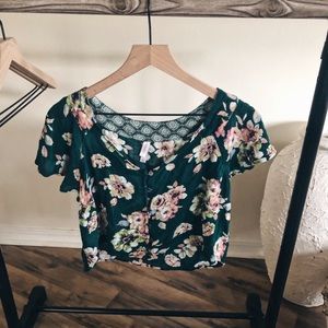 Green Floral Crop Top
